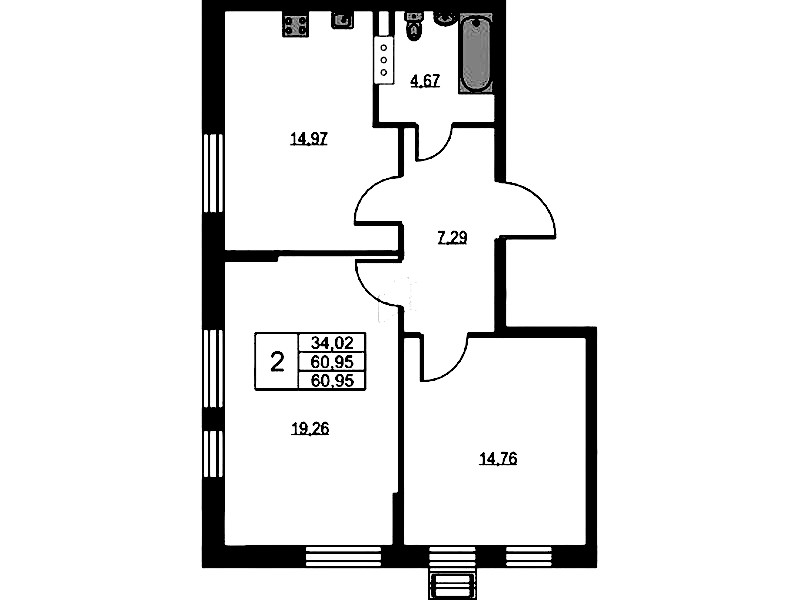 2-комнатная квартира 61.1 м², 4/10 эт., ЖК «VEREN NEXT Шуваловский»